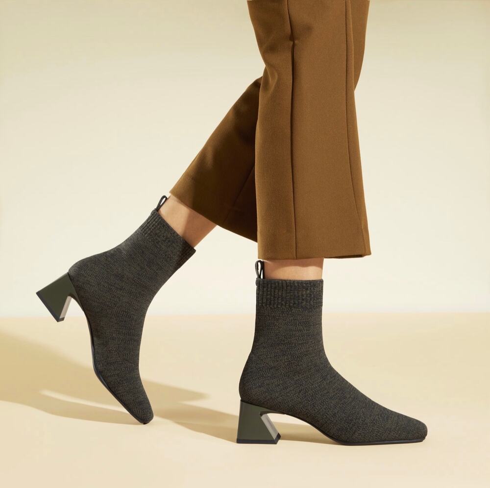 VIVAIA Square-Toe Water-Repellent Block Heeled Boots Green Black Size 40/9